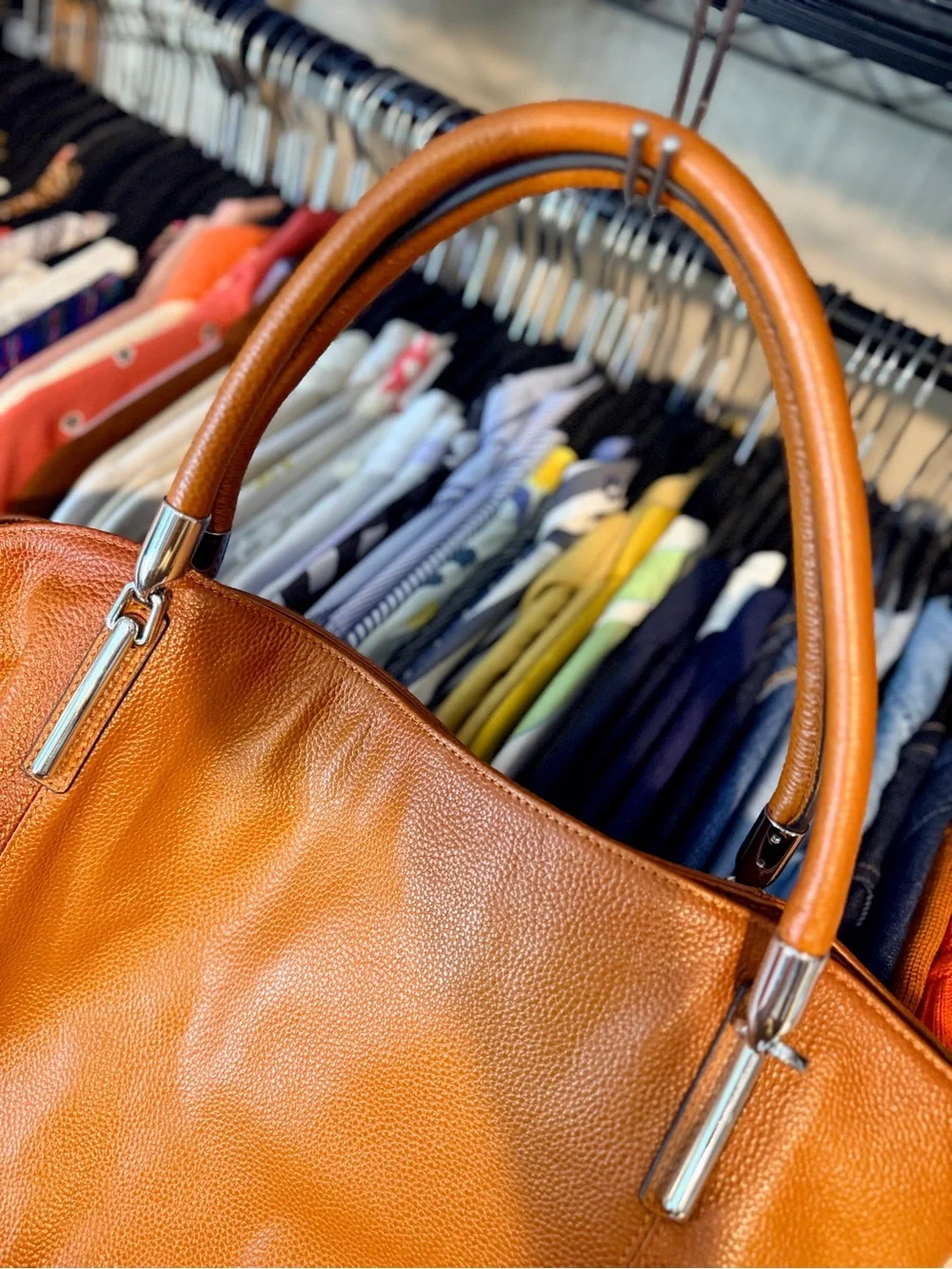 100% Leather Carry All Tote Purse | Cognac | Crossbody Strap | Work Laptop Bag